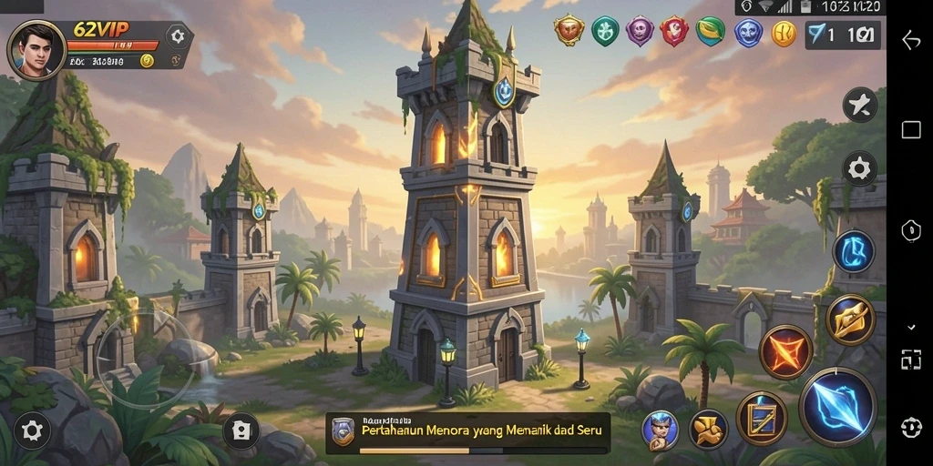 Tangkapan layar menunjukkan gameplay menegangkan dari 62VIP di Tower Defense.