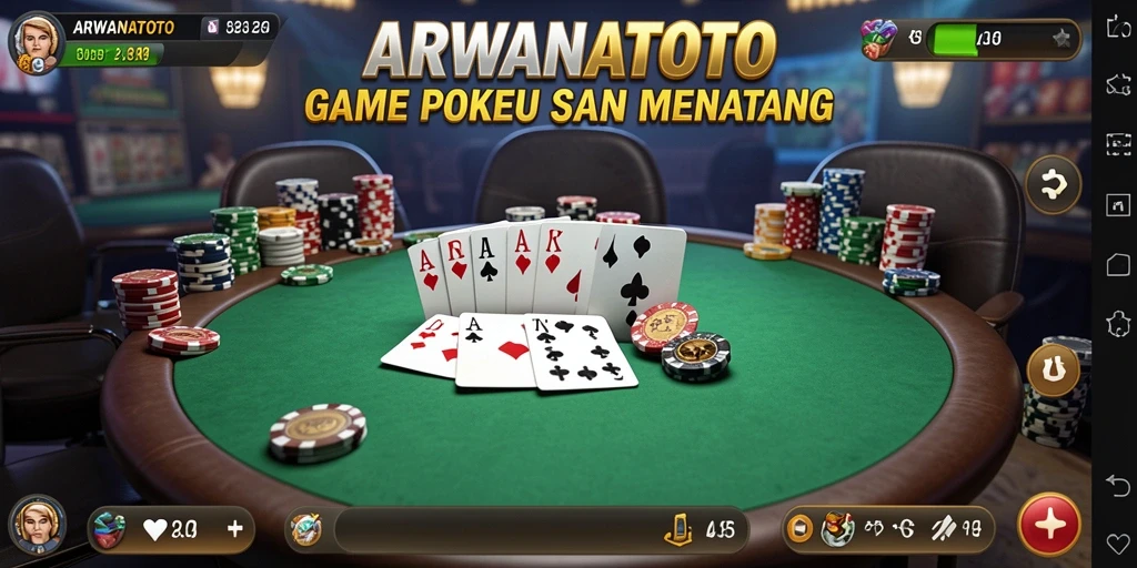 Screenshot gameplay ARWANATOTO dengan pemain poker yang berinteraksi.