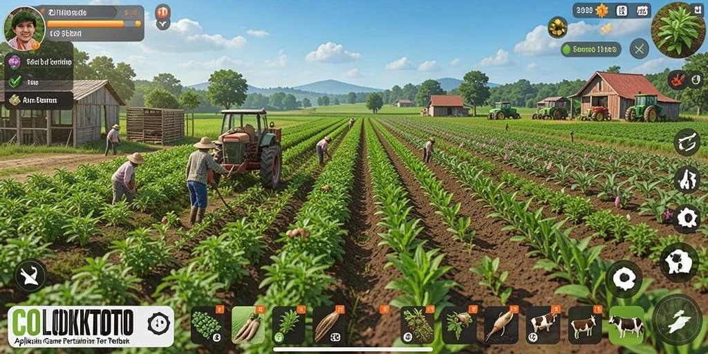 Screenshot gameplay COLOKTOTO yang menampilkan ladang yang subur.
