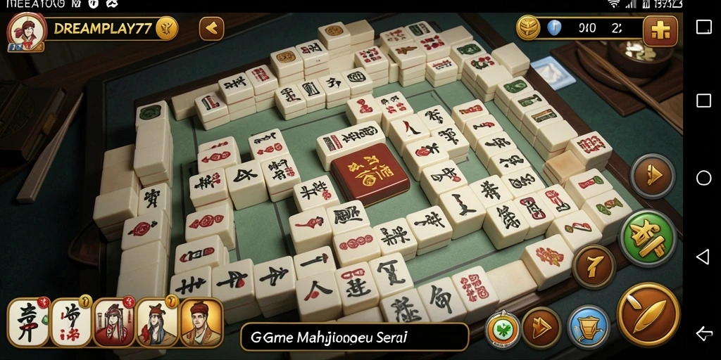 Screenshot utama <strong>DREAMPLAY77</strong> menampilkan antarmuka permainan Mahjong yang menarik.