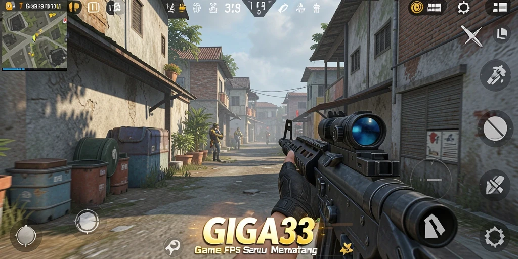 TampilanGameplay GIGA33 yang mendebarkan dengan aksi perang FPS.