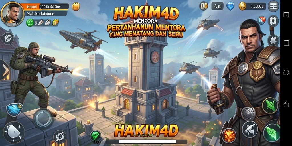 Tampilan gameplay menara yang menarik dan penuh aksi di HAKIM4D.