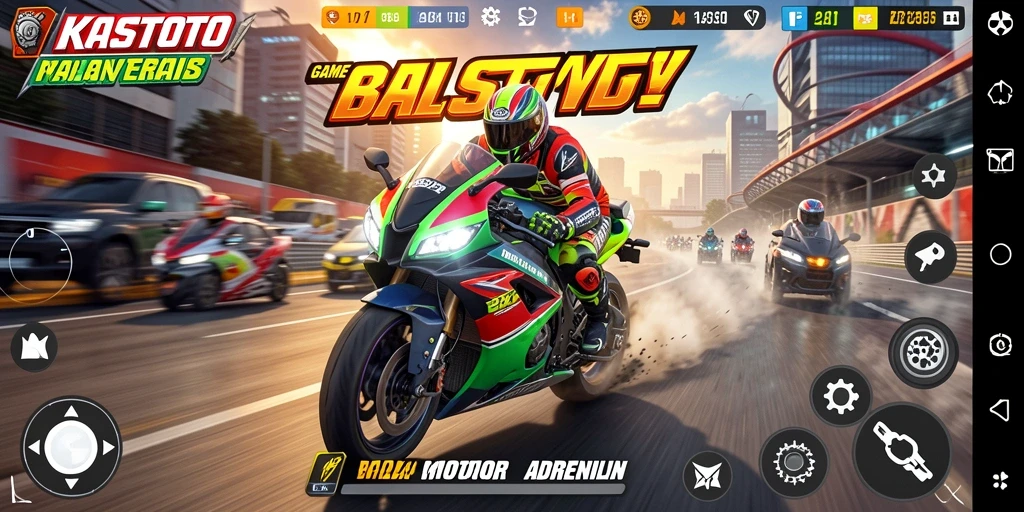 Gameplay seru dari KASTOTO dengan balapan motor cepat.