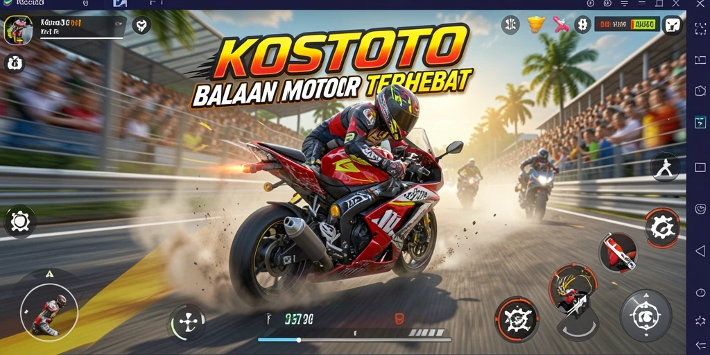 Screenshot gameplay KOSTOTO menunjukkan aksi balapan yang cepat dan mendebarkan.