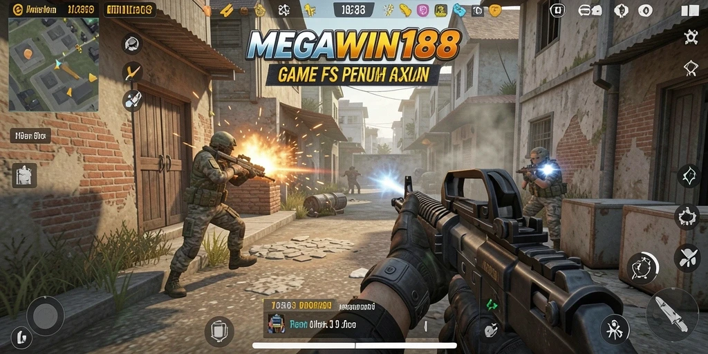 Screenshot gameplay MEGAWIN188 menampilkan aksi tembak-menembak yang mendebarkan.