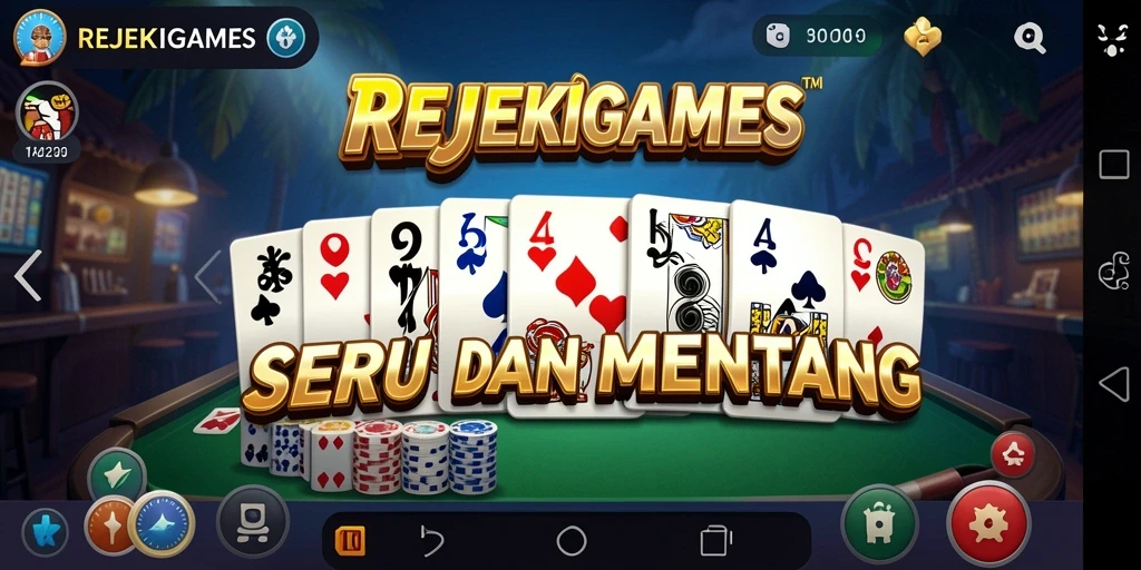 Tampilan gameplay seru dalam REJEKIGAMES dengan tema Domino.